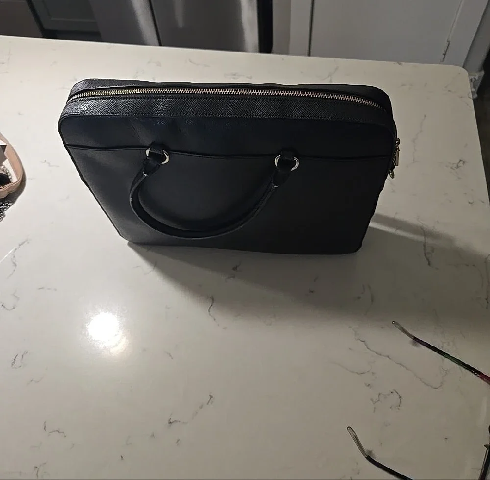 Coach Black Leather Laptop Tote with Removable Crossbody Strap
